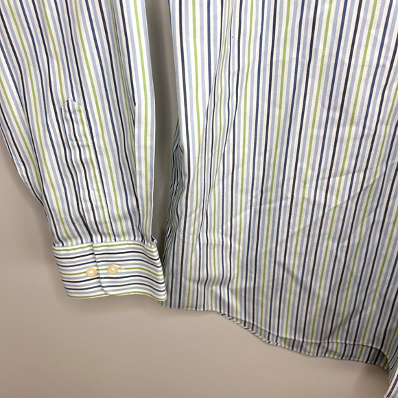 Eddie Bauer Button Down Shirt Mens XL Blue Green Stripes Easter Spring Dressy - Picture 7 of 15
